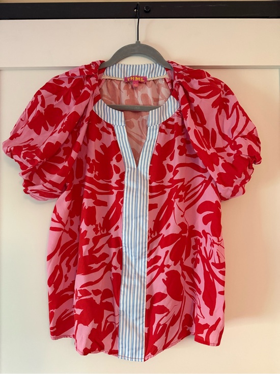 THML Tops - THML Red and Pink Floral Puff Sleeve Blouse